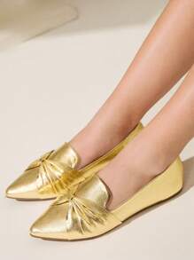 CUCCOO CHICEST Women's Pointed Toe Flats With Bow Knot Design, Elegant Commuter Fashion Personalized Comfortable Classic Faux Leather Loafers, Versatile For Work, Party, Thanksgiving, Christmas, Halloween