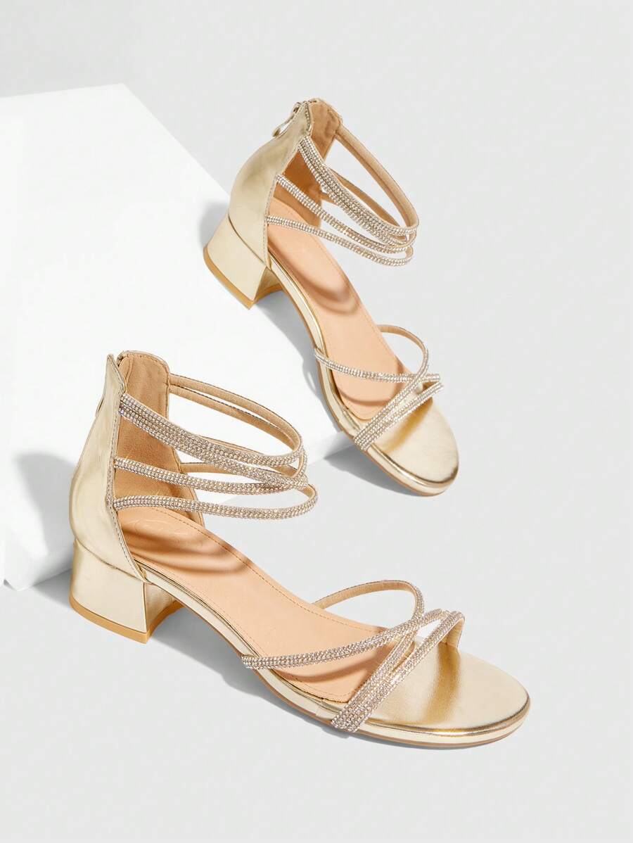 CUCCOO SZL Women Fashion Gold Rhinestone Decoration Zipper Back Flat Sandals - Gold - View 1