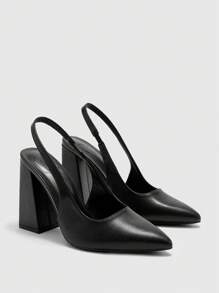 CUCCOO BIZCHIC 女士黑色粗跟尖头系带高跟鞋，简单基本款通勤、约会、聚会、节日场合 - 黑色 - 查看 9