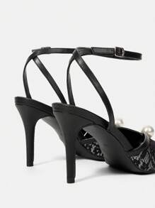 CUCCOO HITCHD Sandales à talons hauts élégantes pour femmes avec bride arrière, bout ouvert, talon aiguille, perles et dentelle, pour mariage et soirée - Noir - Voir 10