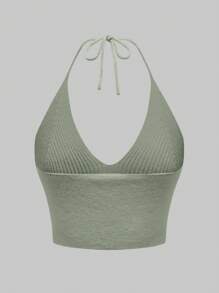 ROMWE Hippie Women Casual V-Neck Tie-Up Knit Top With Sun Face Embroidery - Green - View 4