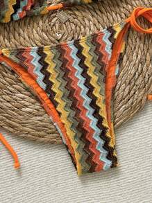 Swim Vcay Colorful Special Material Halter Strap Top, Side Tie Spaghetti Strap Bikini Bottom Women Beach Swimwear Set For Summer Beach Vacation - Multicolor - View 6