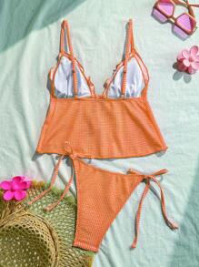 Swim Mod Women Spring Break Print Beach Bikini 2 Pieces Set, Special Fabric With Adjustable Straps, Swimwear For Summer Beach Vacation - Orange - View 7