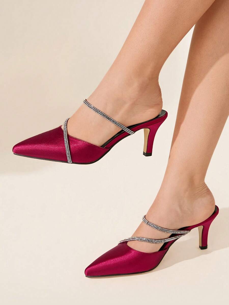 CUCCOO CHICEST Cuccoo Women's Pointed Toe Rhinestone Design Fashionable High Heel Pumps, Spring/Summer - Burgundy - View 1