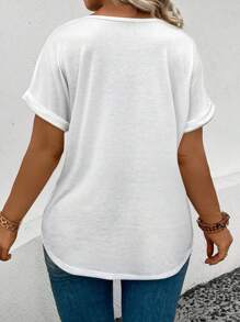 INAWLY New Plus Size Women's Fashion Floral Print V-Neck Short Sleeve Casual T-Shirt - White - View 2