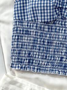 SHEIN TEENGIRL Summer Blue Plaid Casual Fitted Camisole Tank Top - Blue and White - View 6