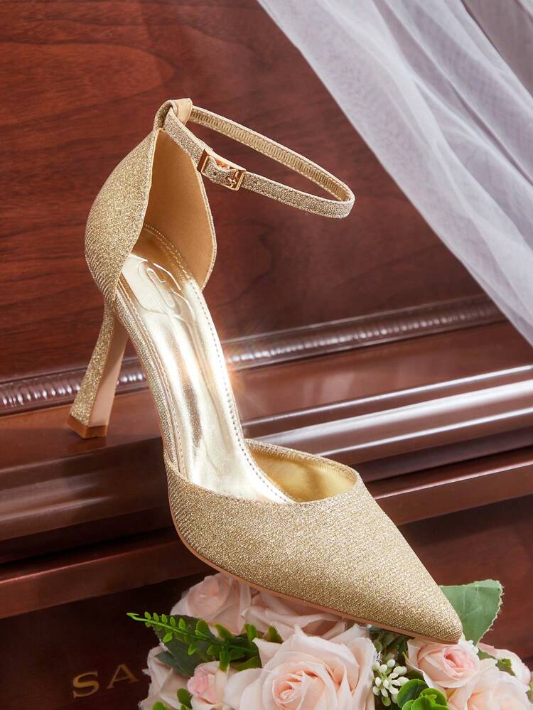 CUCCOO HITCHD Fashionable Pointed Toe Ankle Strap Glitter High Heel Pumps, Comfortable For Commute, Date, Party, Wedding And Other Occasions For Christmas Elegant Shoes Wedding Shoes Summer Shoes Bride Shoes