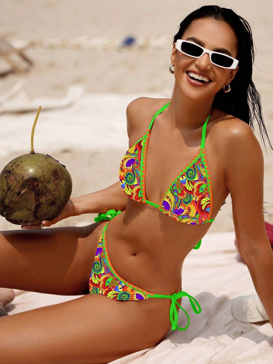 Swim Vcay Women's Halter Neck Bikini Set - Green - View 1