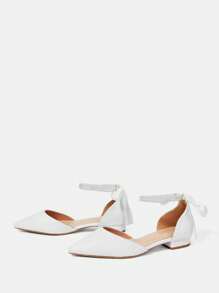 CUCCOO HITCHD Scarpe da donna piatte con fiocco in pizzo e perle bianche, scarpe da sposa piatte ed eleganti con tacco basso, comode, con dettagli traforati