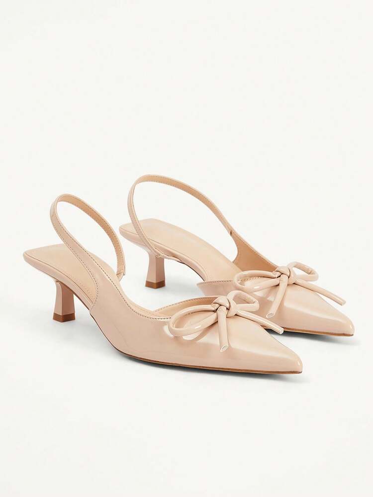 CUCCOO CHICEST Zapatos de vestir de mujer con tacón de gatito de 4,5 cm de punta afilada, con acento de lazo, elegantes tacones de fiesta, color albaricoque