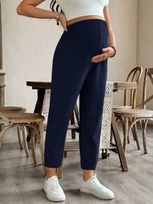 SHEIN Pantalones de maternidad elásticos de cintura alta y unicolor