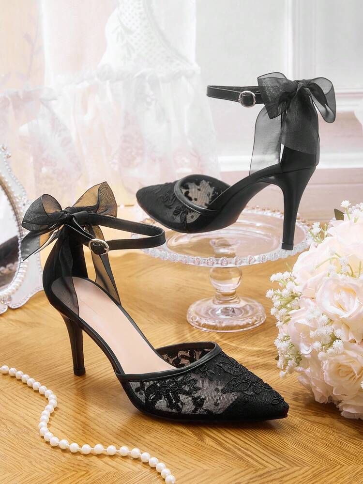 CUCCOO HITCHD Women's Pointed Toe Stiletto Heels Lace Bowknot Elegant Breathable Formal Occasion High Heels For Christmas Elegant Shoes Wedding Shoes Summer Shoes Bride Shoes
