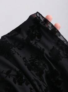 SHEIN Tall 春夏女士透明网眼植绒纯色无袖迷你紧身连衣裙，适合高个子女士 - 黑色 - 查看 5