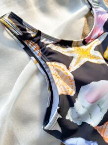 Seashell & Starfish Print One-Piece Swimsuit - Multicolor - View 3