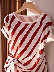 Franclia Áo cánh nữ mùa hè thường ngày không tay cổ tròn xẻ gấu có nơ - Nhiều màu - Xem 3