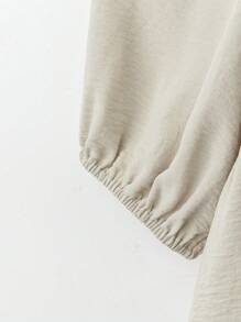 Linhara Plus Size Women's Tie Front Shirt & Printed Wide Leg Pants Casual Suit - Blue - View 3