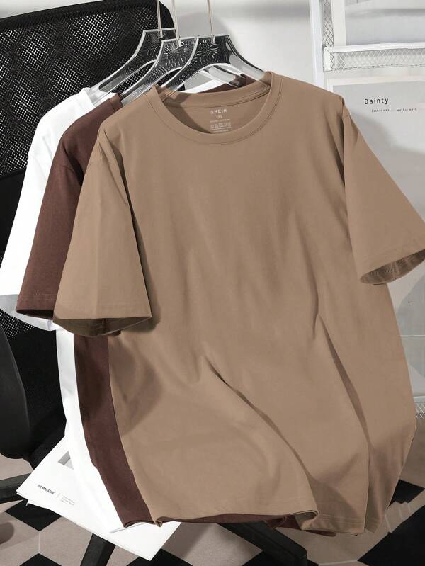 INAWLY Plus Size Solid Color Short Sleeve Round Neck T-Shirt, Fashionable For Summer