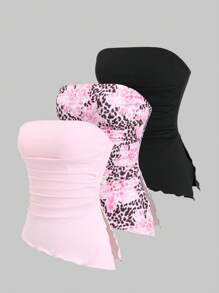 Sweetra Y2K Sexy Leopard Print Asymmetrical Length Bandeau Top - Multicolor - View 5