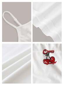 Attitoon Soft Comfortable Cherry Embroidery Pattern Tight-Fitting 95% Cotton Camisole Tank Top, Suitable For Spring And Summer,Embroidery - White - View 3