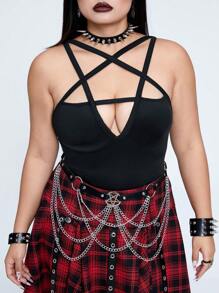 Whyspr Bộ đồ liền thân gợi cảm hình ngôi sao năm cánh màu trơn Punk Rave cỡ lớn dành cho nữ - màu đen - Xem 2