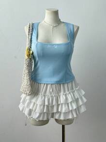 Flirla 美国 INS 性感 V 领无袖短款背心，修身女士夏装 - 淺藍色 - 查看 5