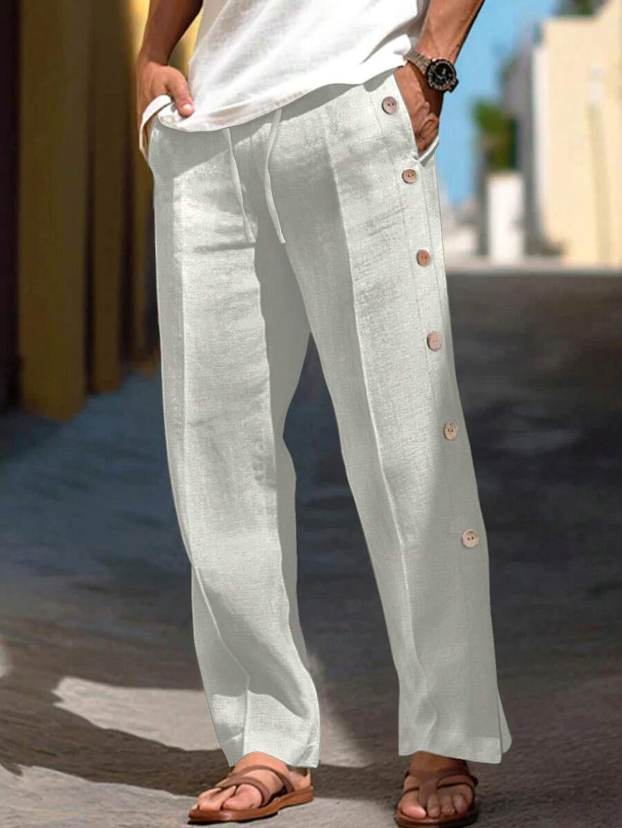 Manfinity 男士纯色休闲裤，带纽扣，适合夏季