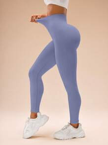 Gameset SHEIN Sport Minimalist Solid Color High Waist Seamless Workout Leggings - Lilac Purple - View 5
