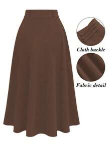 Femmeverse Women Plus Solid Button Decor A Line Skirt Fall Cloth For Women - Coffee Brown - View 1