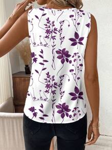 SHEIN Clasi Casual Floral Pattern V-Neck Tank Top For Women, Suitable For Summer Suitable For Going Out - Multicolor - View 2