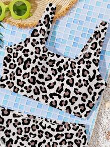 SHEIN Tween Girls Leopard Print Camisole & Triangle Bikini Swimsuit Set, Casual & Stylish For Summer