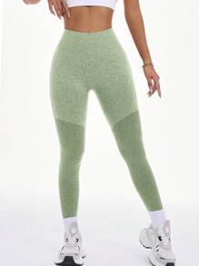 Gameset SHEIN Sport 女士高腰休闲健身瑜伽运动紧身裤 - 軍綠色 - 查看 7