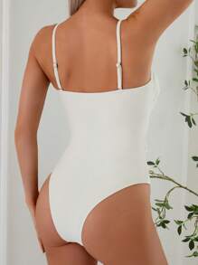 SHEIN Swim Women's Flattering One-Piece Swimsuit, Slim-Fitting Black, For Beach Vacation - Apricot - View 2