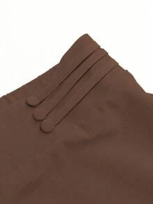 Femmeverse Women Plus Solid Button Decor A Line Skirt Fall Cloth For Women - Coffee Brown - View 7