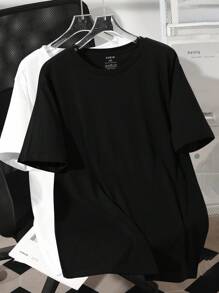 INAWLY Plus 2pcs Solid Round Neck Tee - Multicolor - View 1