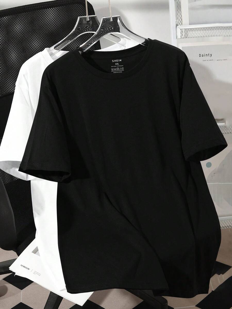 INAWLY Plus 2pcs Solid Round Neck Tee - Multicolor - View 1