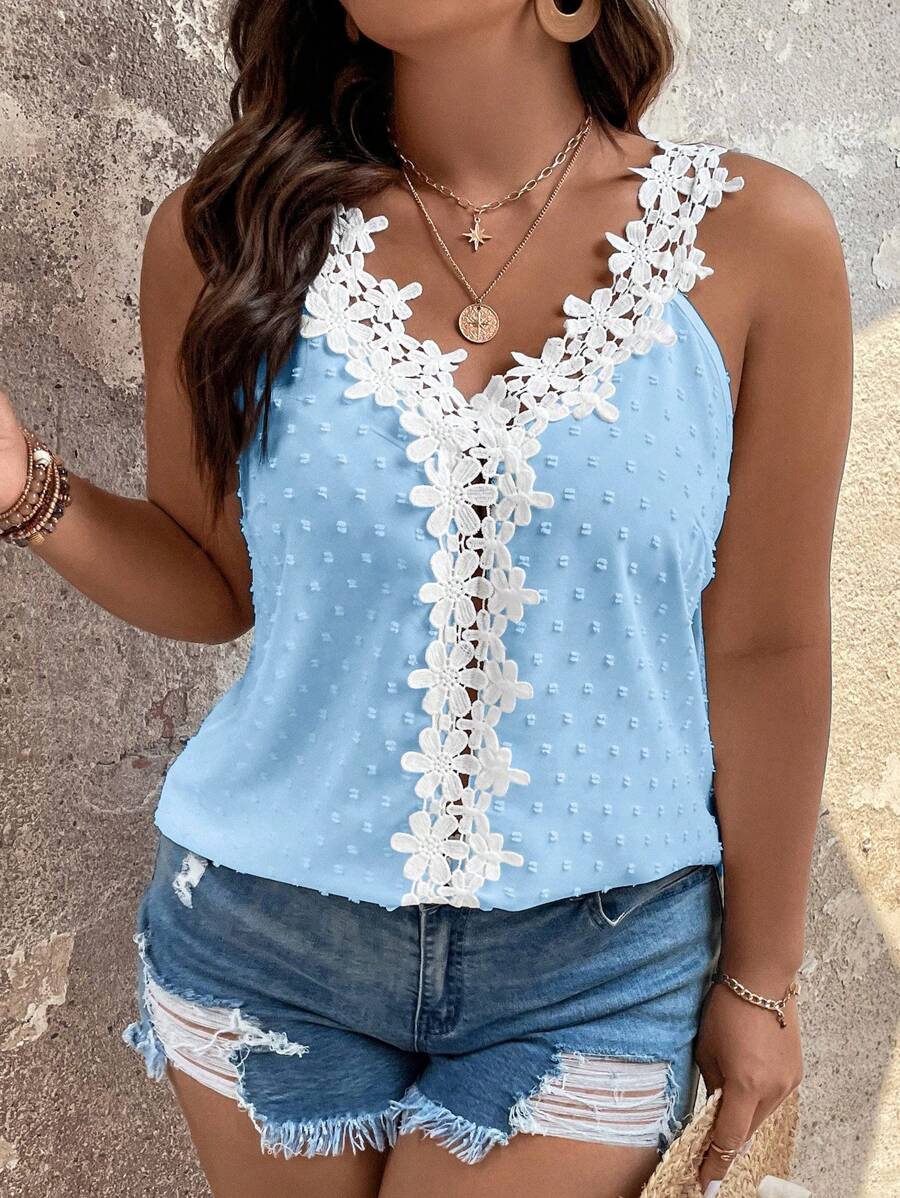 EMERY ROSE Plus Size Camisole And Tank Tops, Fashionable For Summer - Blue - View 1