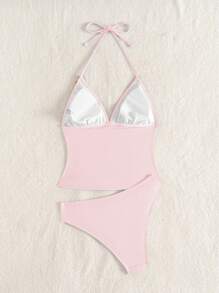 Swim Mod 全新欧美风格重磅装饰贝壳性感蓝色细肩带上衣和比基尼套装修身款适合游泳、海滩度假、女士两件套泳衣