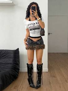 Coolane 女士夏季音乐会街头服饰复古 Y2K 图案白色吊带 T 恤