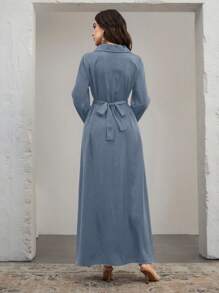 Graceveil Women Elegant Solid Color Flare Sleeve Extra Long Dress - Blue - View 2