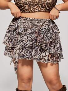 SHEIN ICON Plus Size Women Leopard Print Layered Skirt