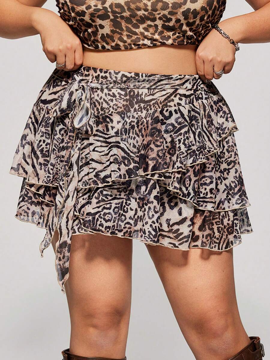 SHEIN ICON Plus Size Women Leopard Print Layered Skirt