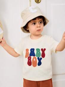 Cozy Pixies 2pcs Baby Boy Letter Pattern Soft Knit Crew Neck Short Sleeve Top And Elastic Waist Shorts Set - Multicolor - View 9