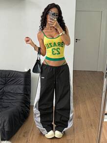 Coolane Women's Summer Streetwear Concert Game Day Sports Wear Contrast Piping Brazil Graphics Cami Top, Rave Festival - Multicolor - View 4