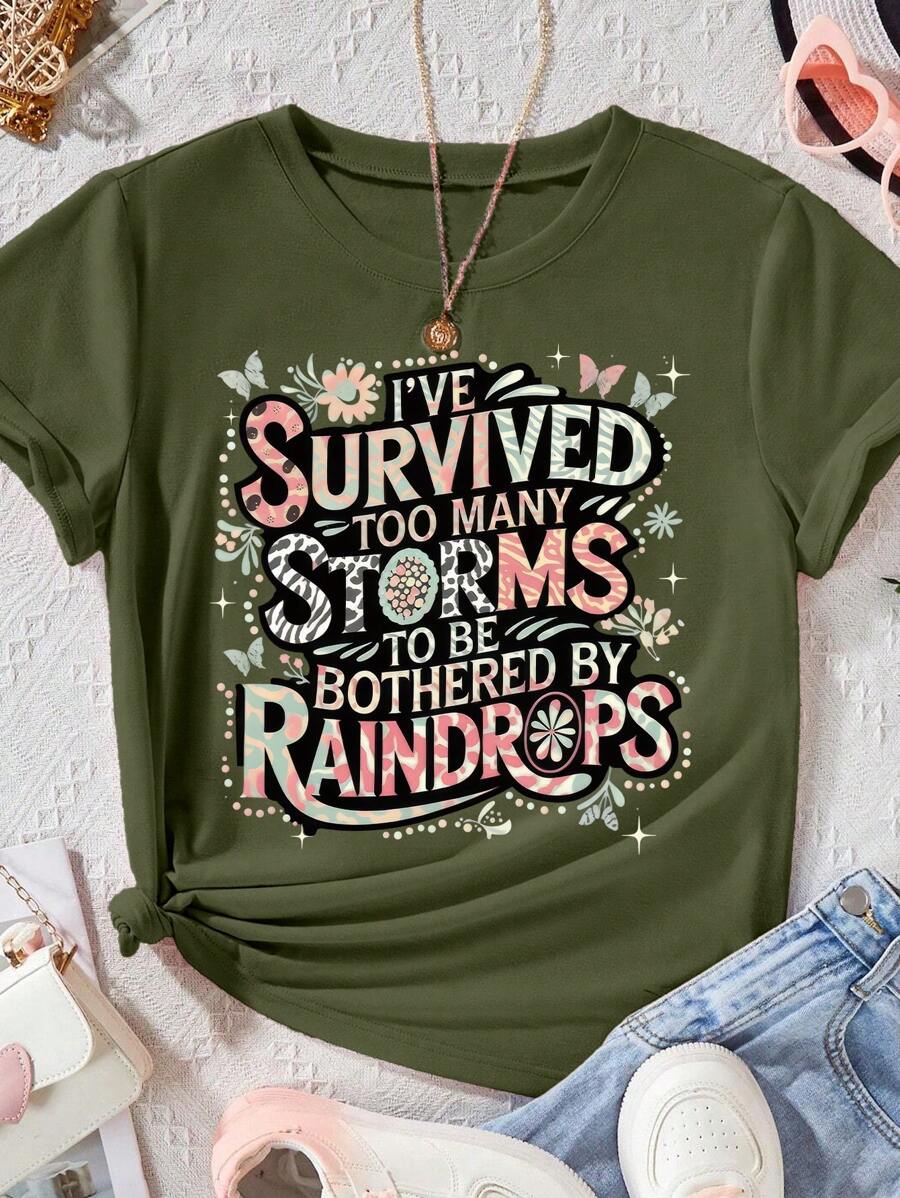 EMERY ROSE Camisetas de manga corta de talla grande "Demasiadas tormentas" - Verde Oliva - Ver 1