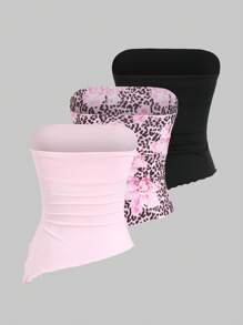 Sweetra Y2K Sexy Leopard Print Asymmetrical Length Bandeau Top - Multicolor - View 2