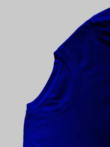 Manfinity Homme Plus Size Men's Round Neck Short Sleeve T-Shirt, Fashion Suitable For Summer - Royal Blue - View 7