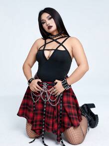 Whyspr Bộ đồ liền thân gợi cảm hình ngôi sao năm cánh màu trơn Punk Rave cỡ lớn dành cho nữ - màu đen - Xem 3