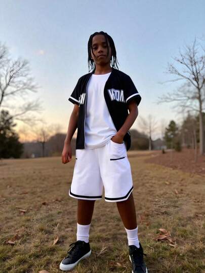 1 件青少年男孩休闲运动学院棒球字母衬衫适合孩子返校男孩适合生日派对、晚会、表演、婚礼、洗礼、开幕式日常适合日常使用适合上学适合旅行适合运动适合春夏季节