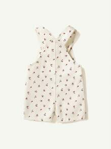 Cozy Pixies 2pcs/Set Baby Girl Solid Knit Soft Crew Neck Short Sleeve Top And Ditsy Floral Overall Shorts