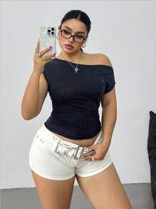 POPSWAY Plus Size Women Dot Print Asymmetrical Neck Casual Summer Blouse - Multicolor - View 1